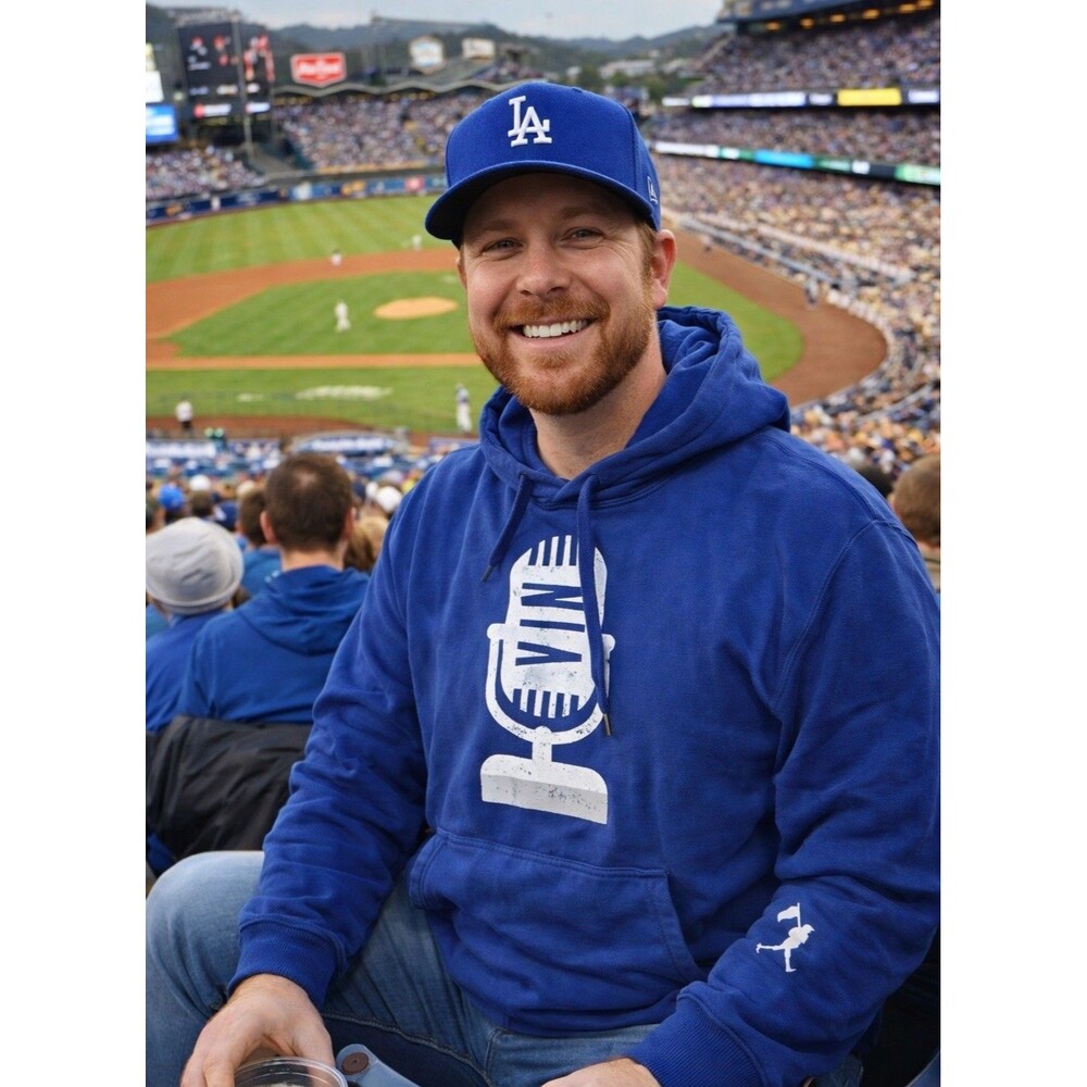 Baseballism Vin Microphone Hoodie  Vin Scully Dodger Blue Size XL